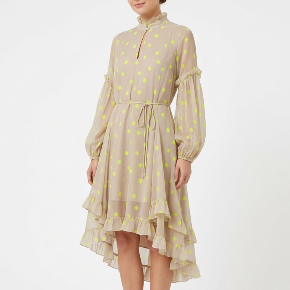 Kleid Agatha Asymmetrical Polka Dot Midi Dress Preppy Maximalist Resort Sz S